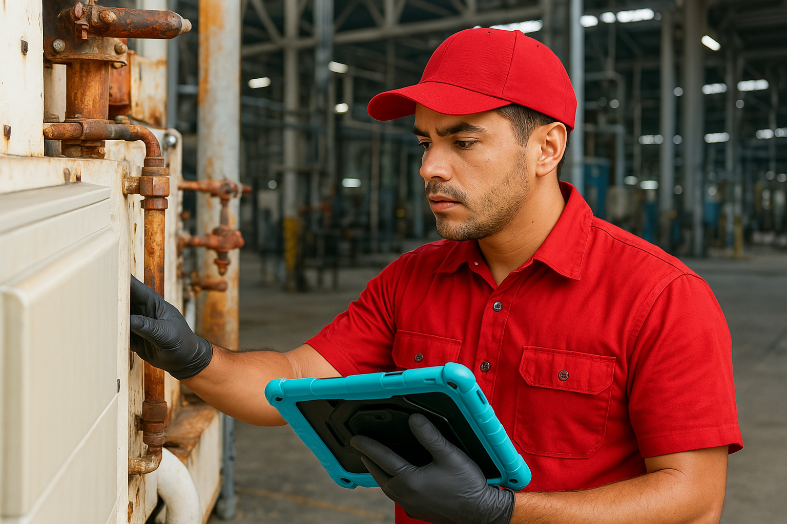 Engineer doing visual inspections with tablet